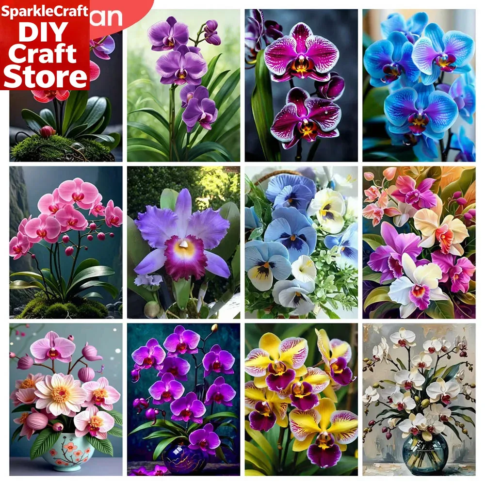 Photo Mosaic Print - unframe 5D Diamond Mosaic Orchid Flower