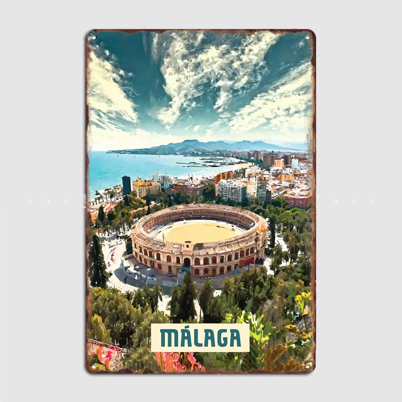 Custom Map Poster - Málaga Vintage City Travel Poster Metal