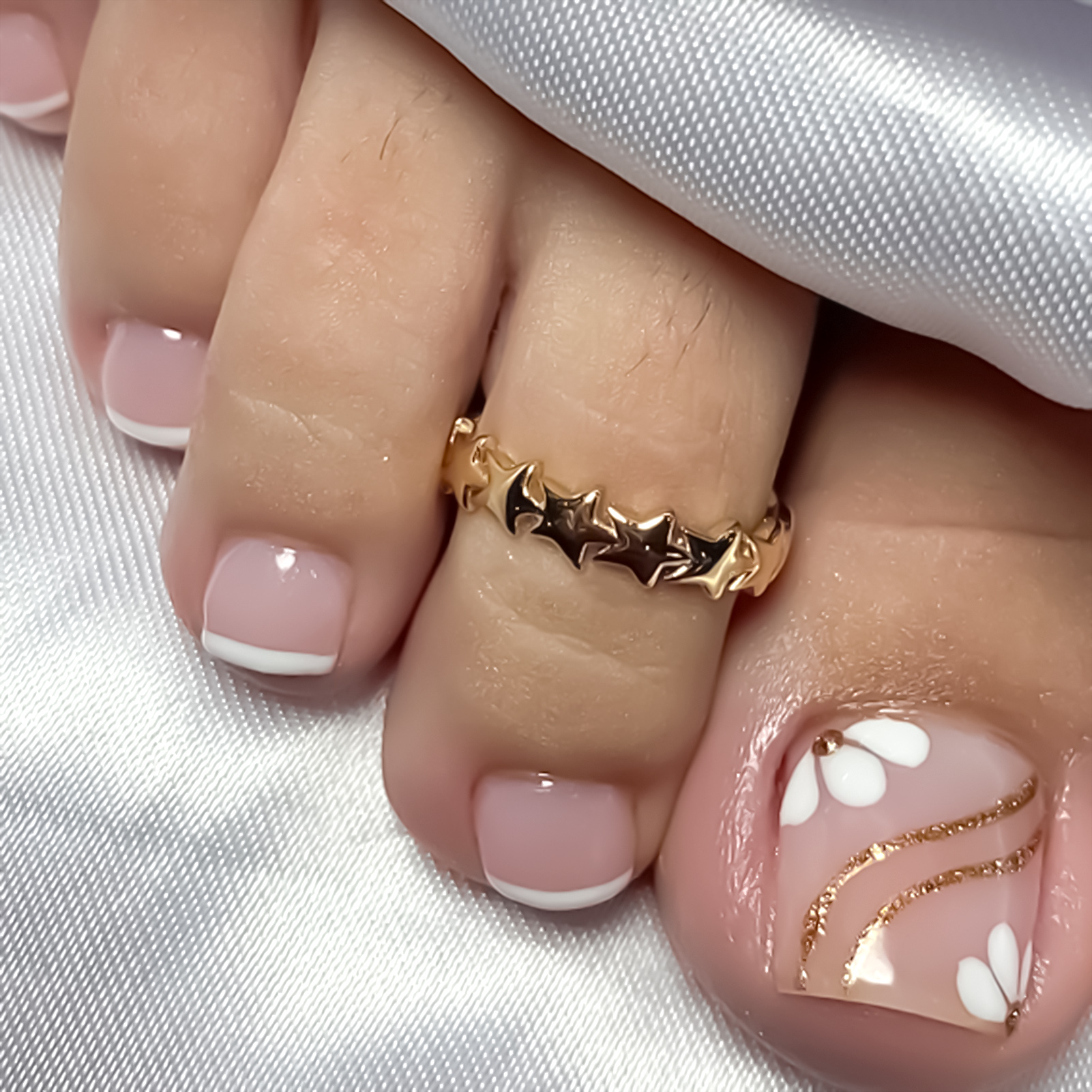 Nude Pink Color Fake Toenails  - Pressed Flower Art avaliação e preço