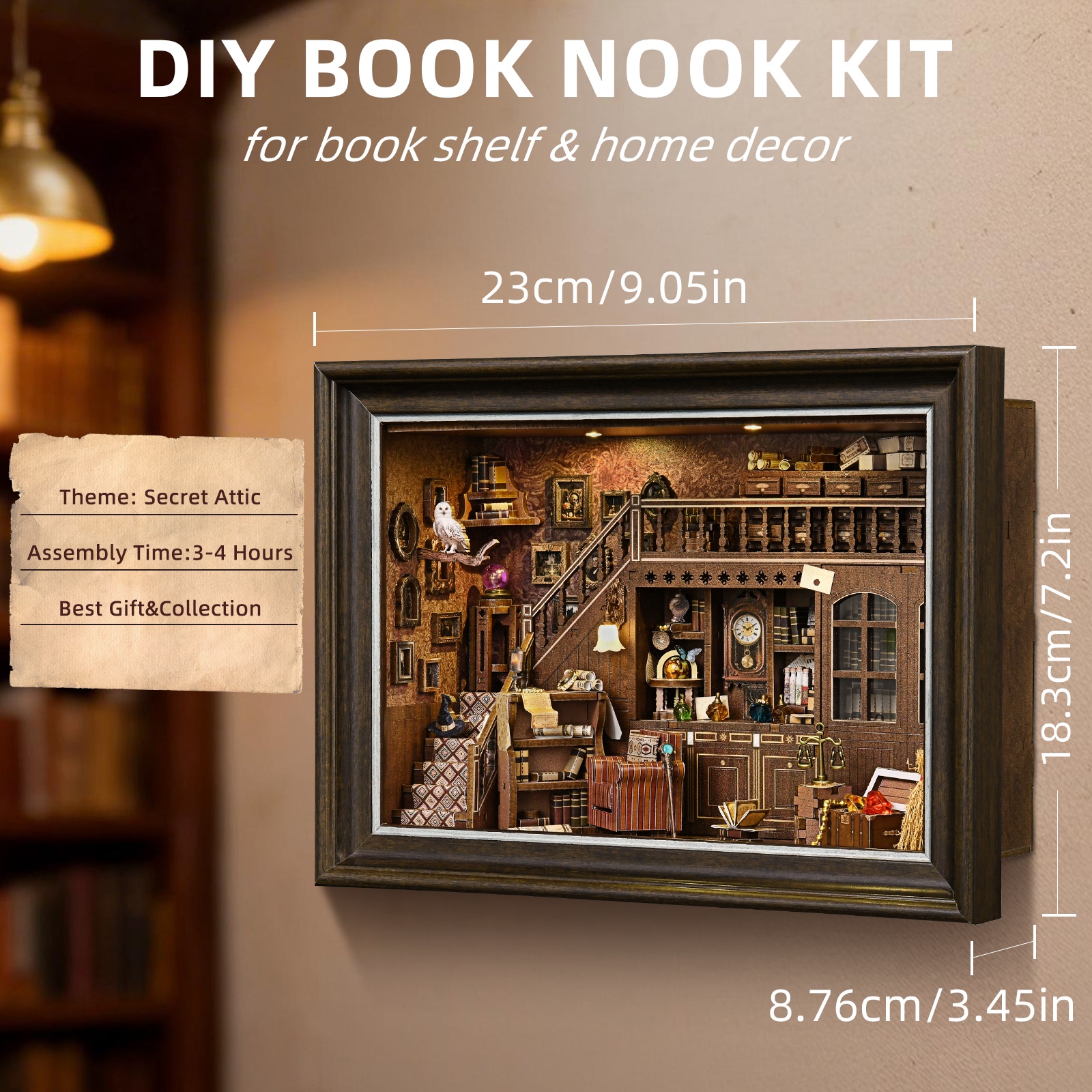 Book Nook Kit Secret Attic DIY - Engraved Wood Frame avaliação e preço