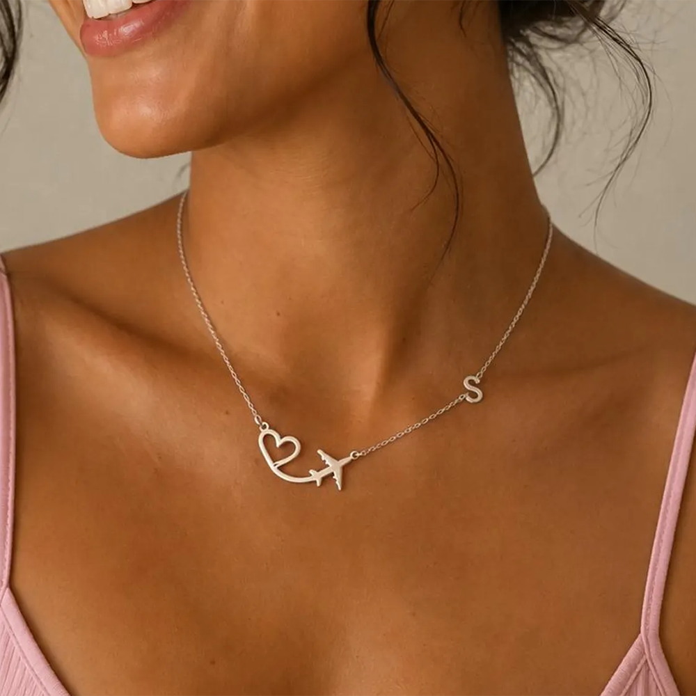 Personalized Heart Airplane In - Name Necklace Custom avaliação e preço