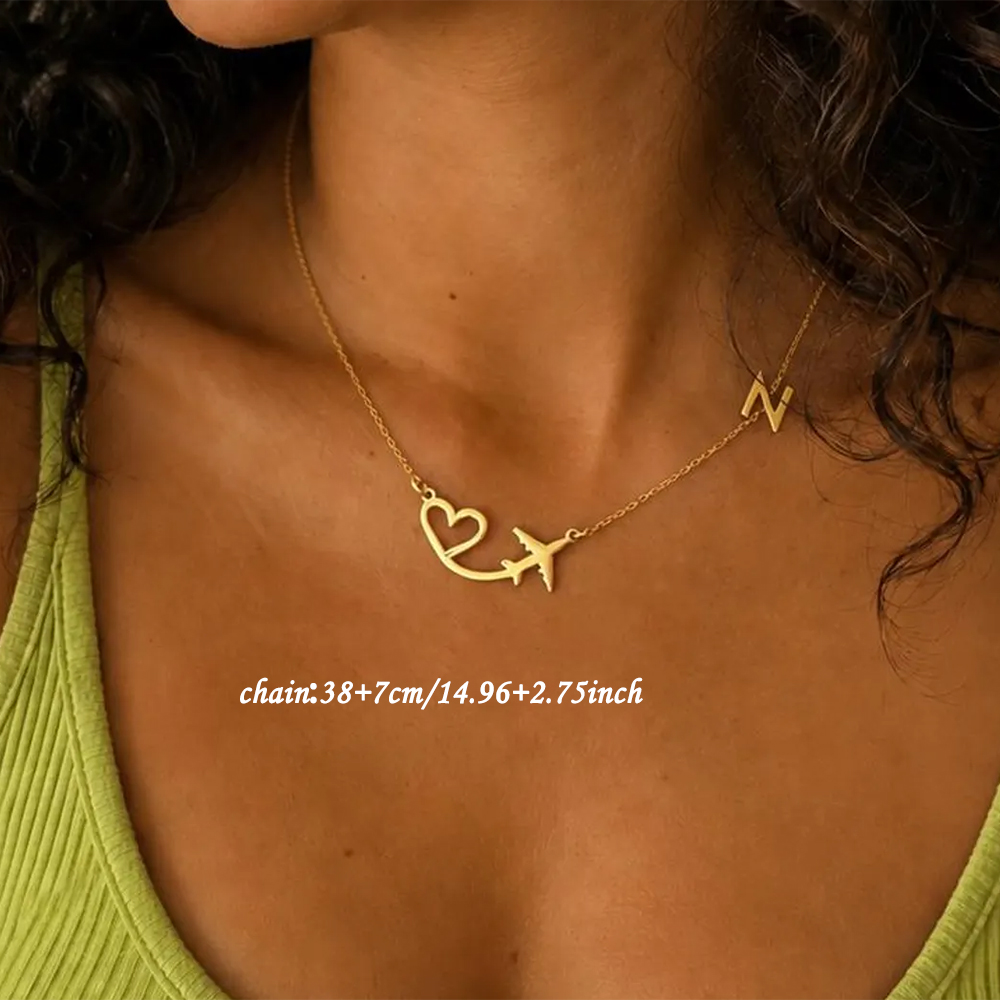 Personalized Heart Airplane In - Name Necklace Custom avaliação e preço