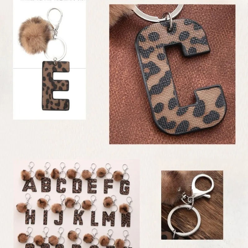 A-M Fashion Leopard Alphabet A - Monogram Keychain Leather avaliação e preço
