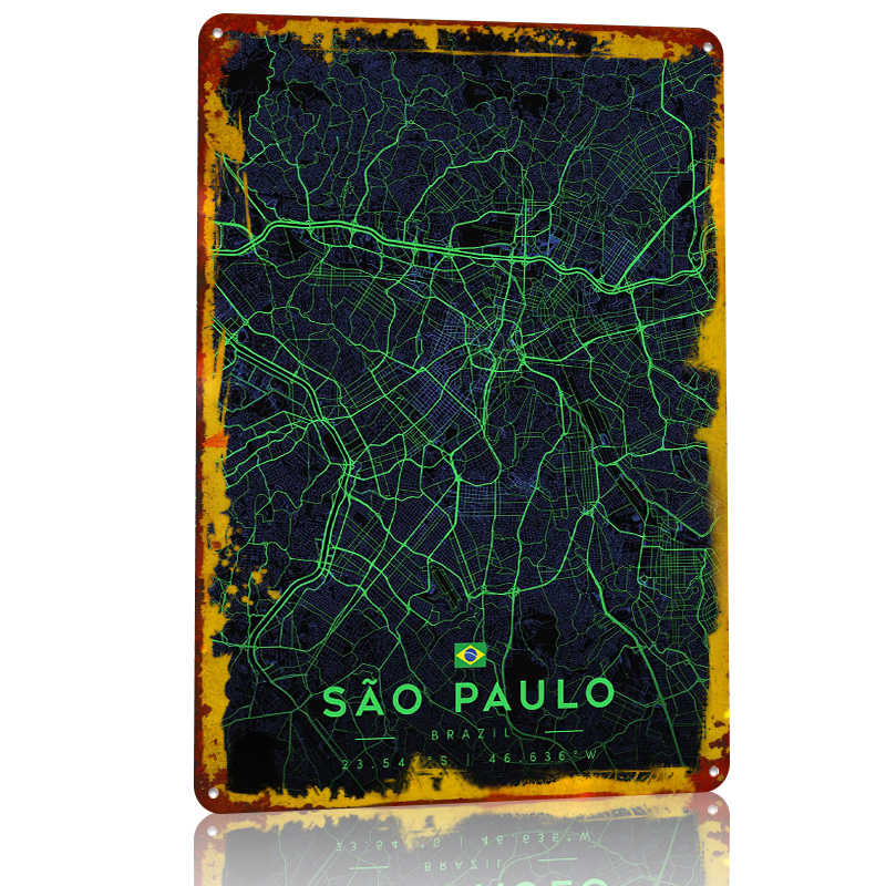 Sao Paulo City Map Art Tin Pos - Custom Map Poster avaliação e preço