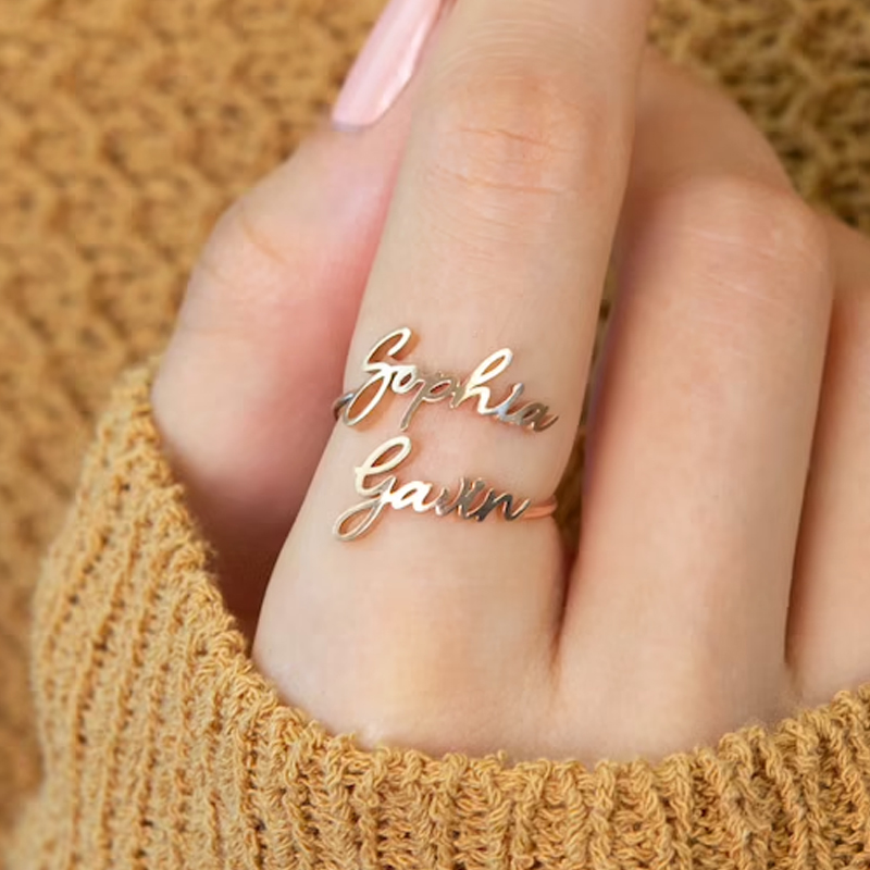 Custom Double Name Rings for W - Initial Ring Custom avaliação e preço
