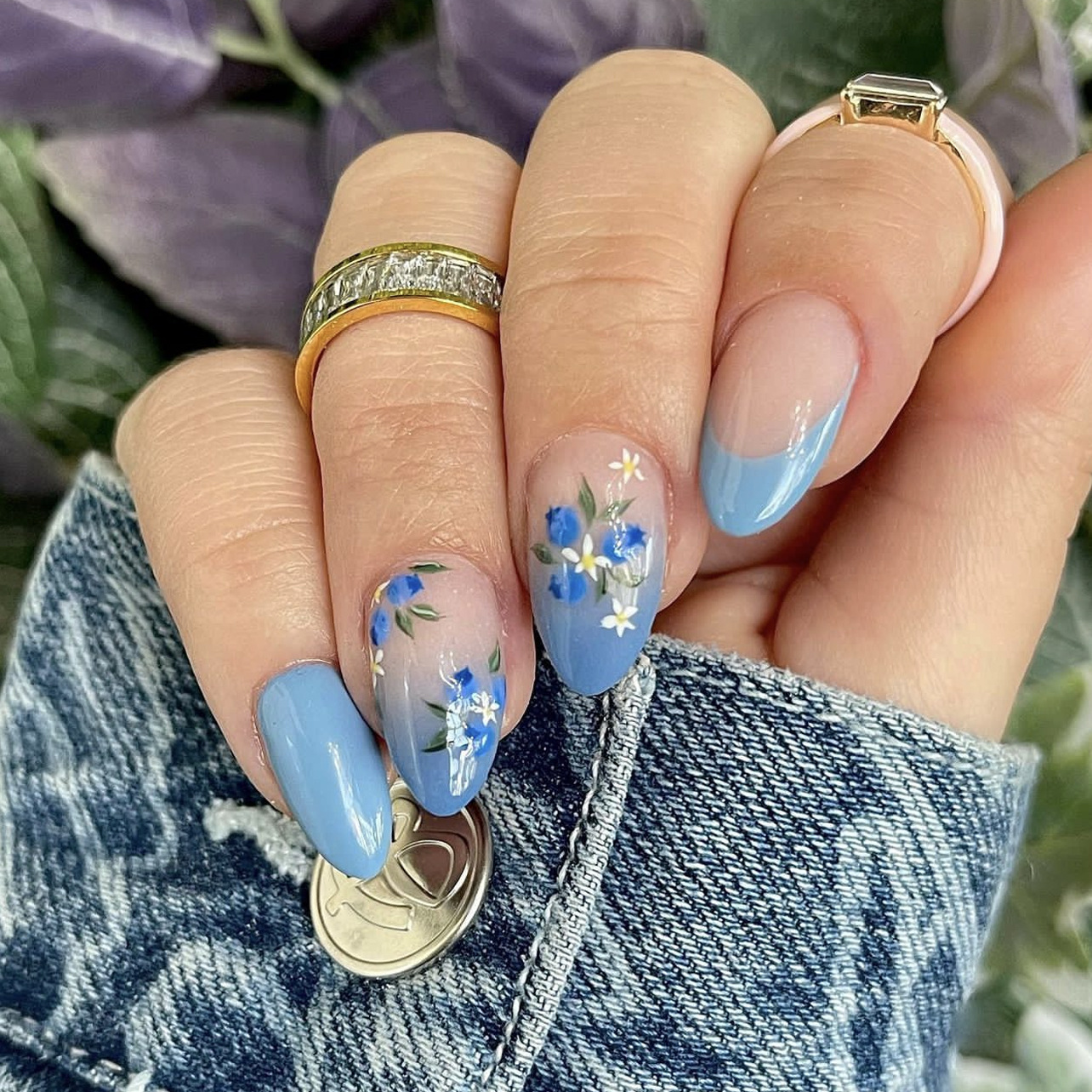 24Pcs Simple Almond Nails Tips - Pressed Flower Art avaliação e preço