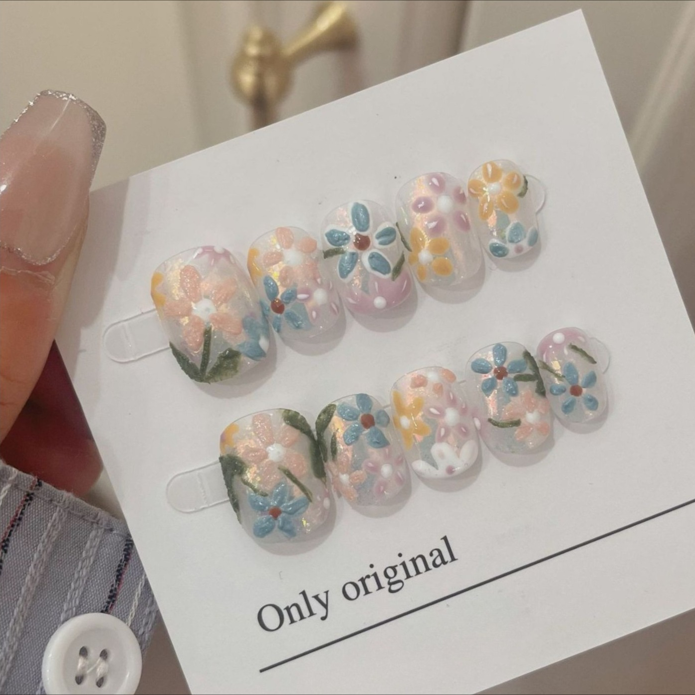 10Pcs Short Handmade Press On  - Pressed Flower Art avaliação e preço