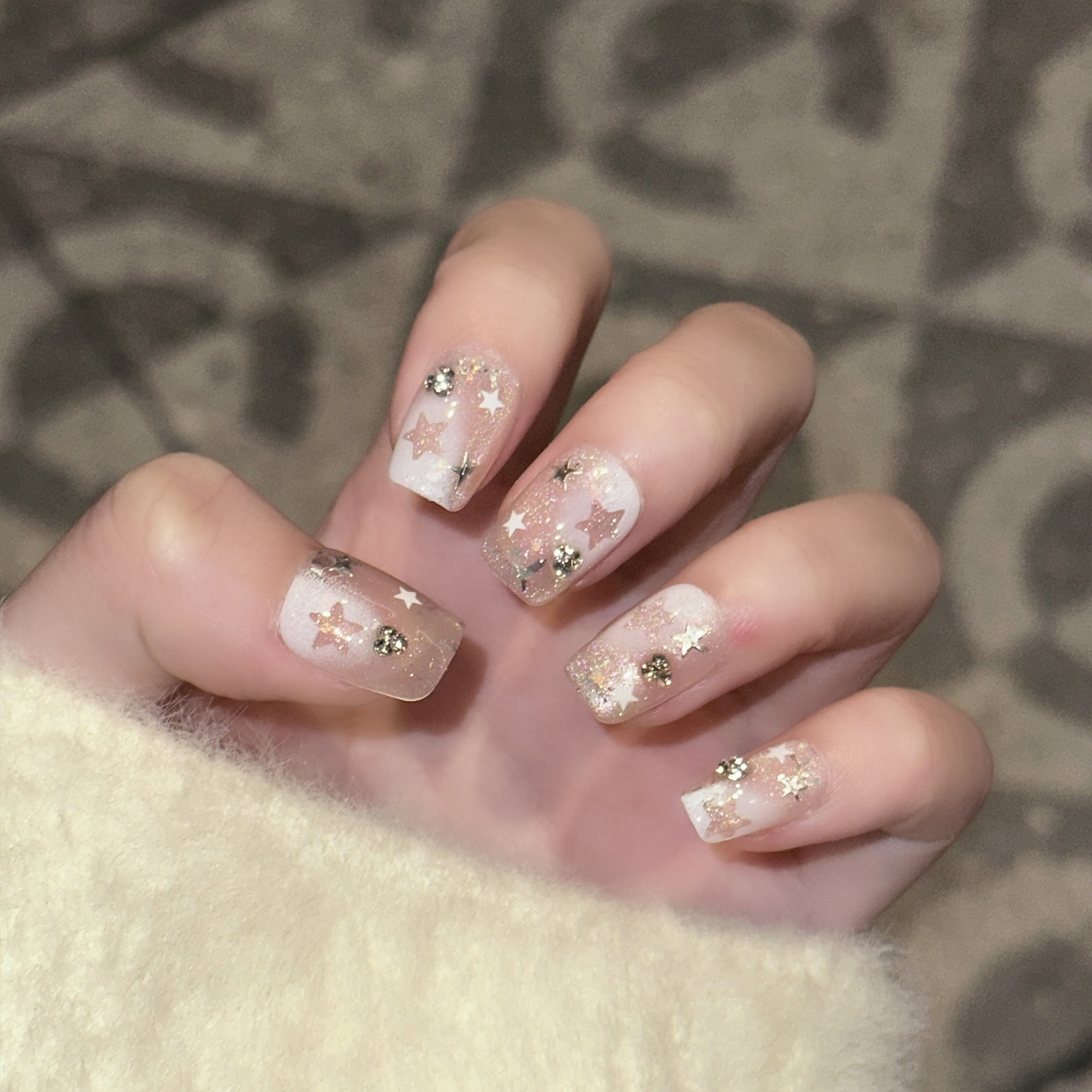 10PCS Short Square Fake Nails  - Pressed Flower Art avaliação e preço