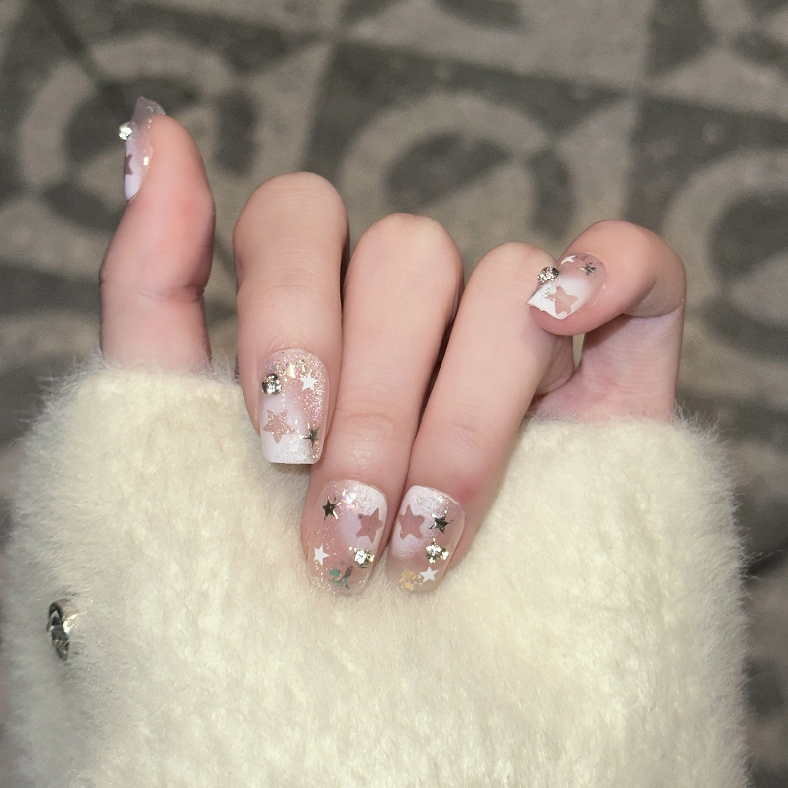 10PCS Short Square Fake Nails  - Pressed Flower Art avaliação e preço
