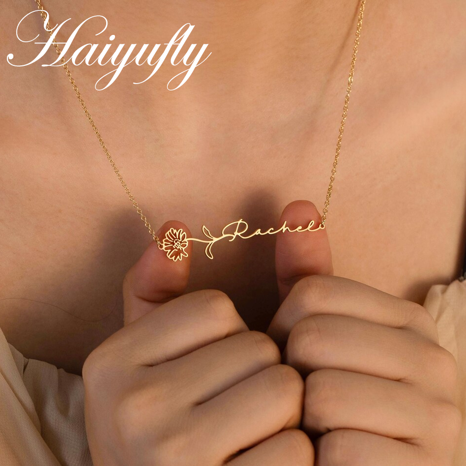 Haiyufly Custom Name Necklace  - Birth Flower Necklace avaliação e preço
