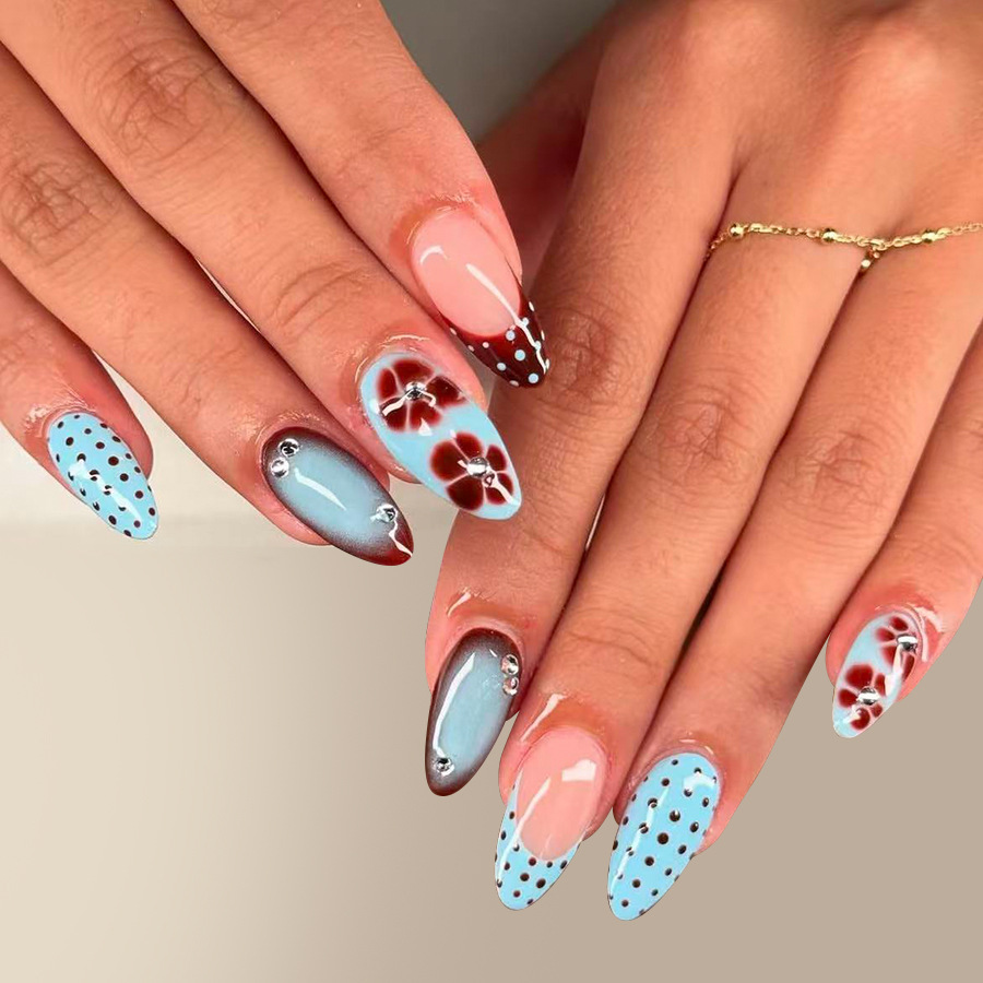 24pcs Leopard Print Brown Nail - Pressed Flower Art avaliação e preço