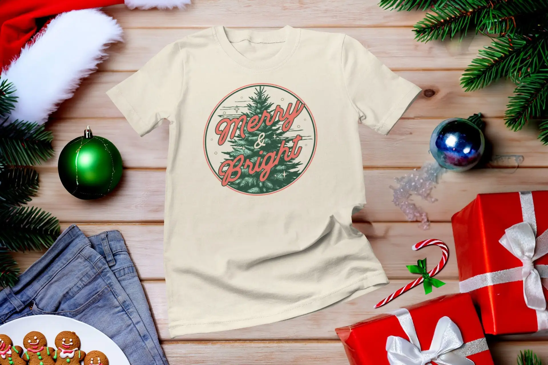 Merry and BrighT T Shirt Trees - Family Tree Print avaliação e preço