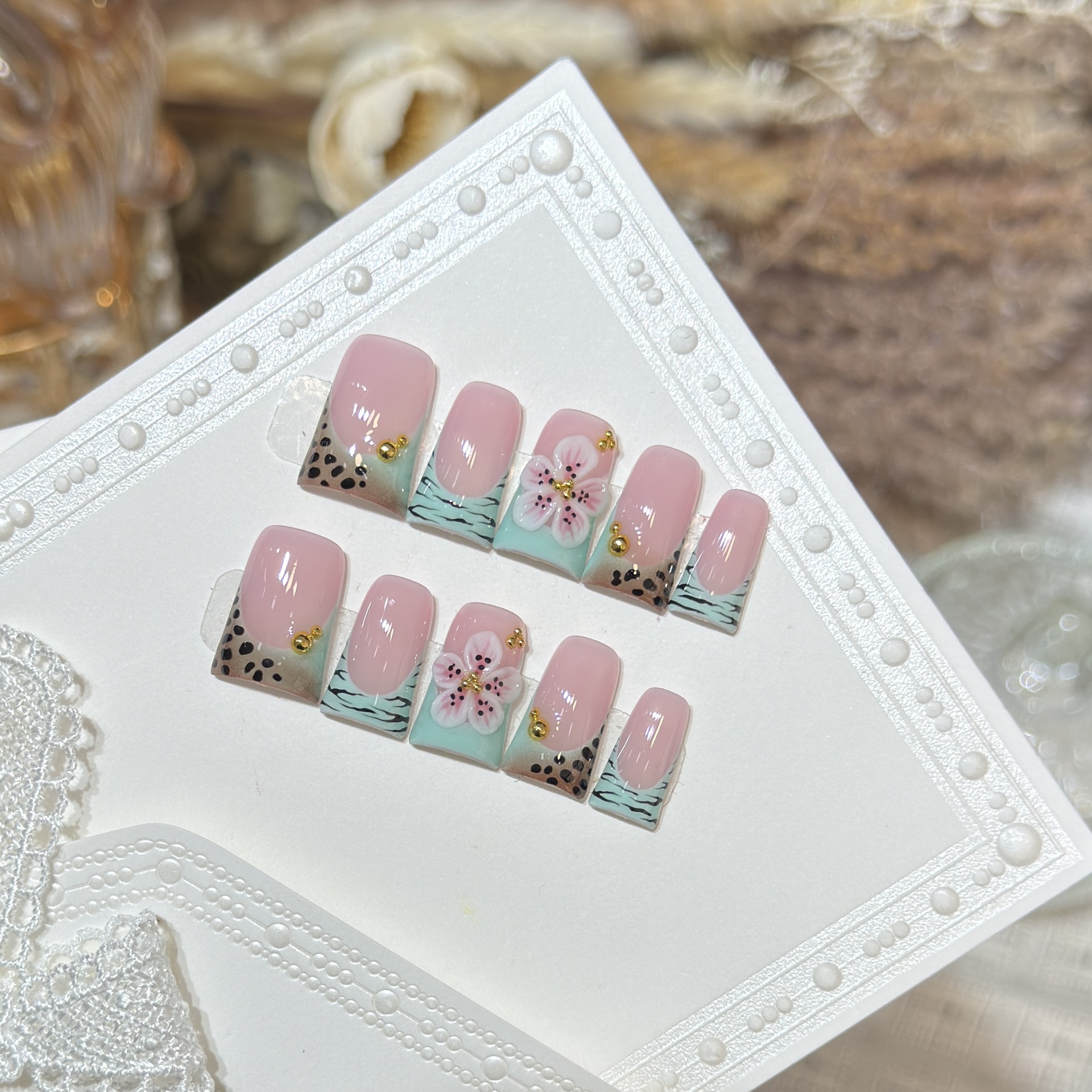 10pcs Press on Nails Duck Mout - Pressed Flower Art avaliação e preço