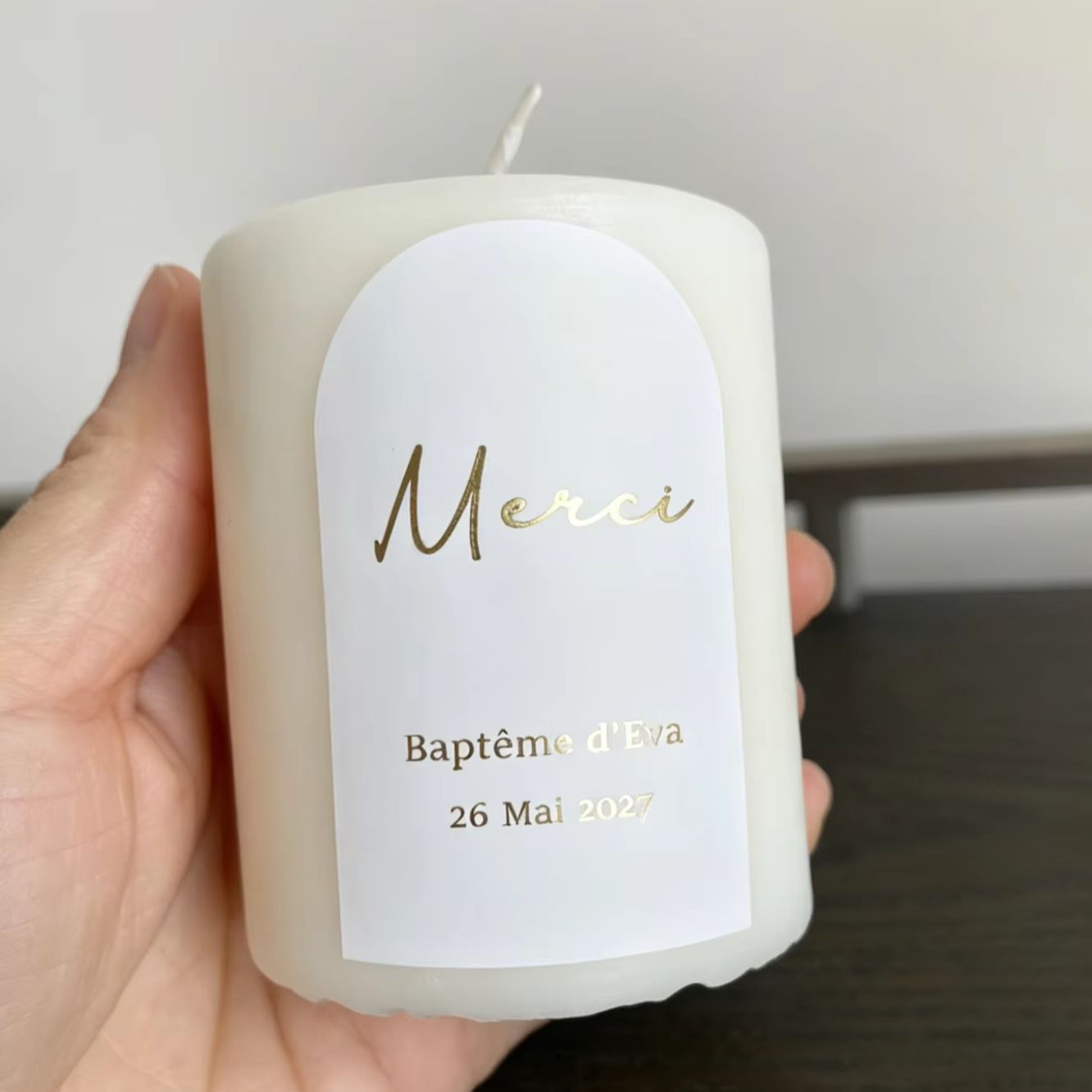 Custom Baptism Candle Merci Th - Personalised Candle Label avaliação e preço