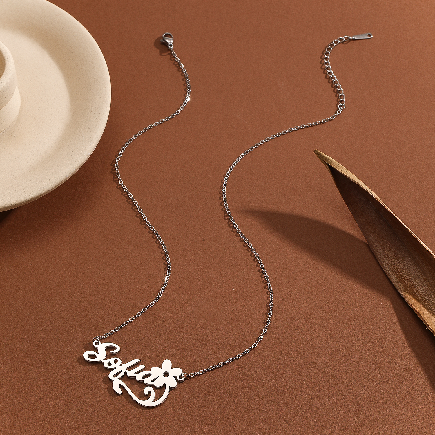 Stainless Steel Flower Letter  - Name Necklace Custom avaliação e preço