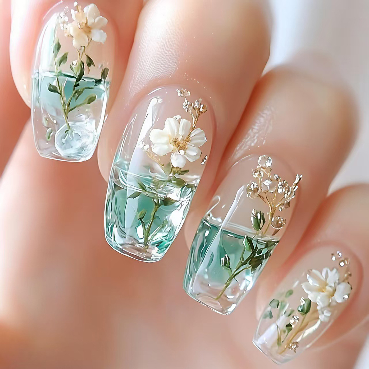 Medium fake nails for women gi - Pressed Flower Art avaliação e preço