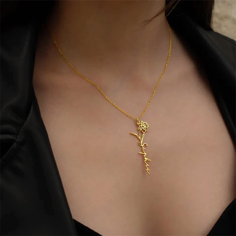 Personalized Birth Flower Name - Birth Flower Necklace avaliação e preço
