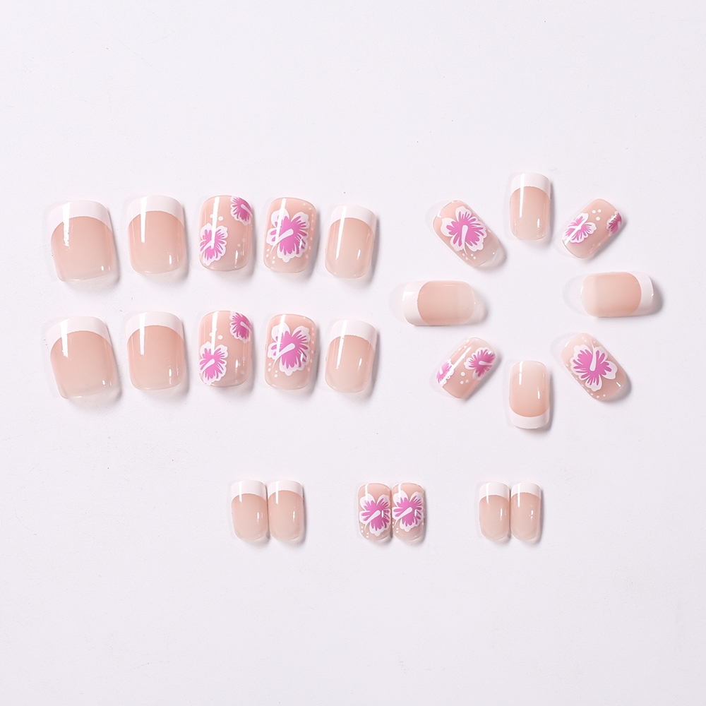 24Pcs French Flower False Nail - Pressed Flower Art avaliação e preço