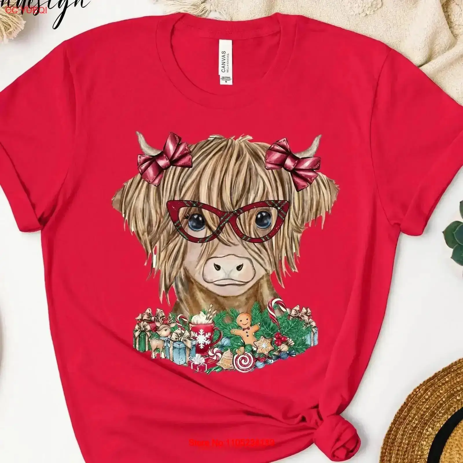 Christmas Highland Cow T Shirt - Family Tree Print avaliação e preço